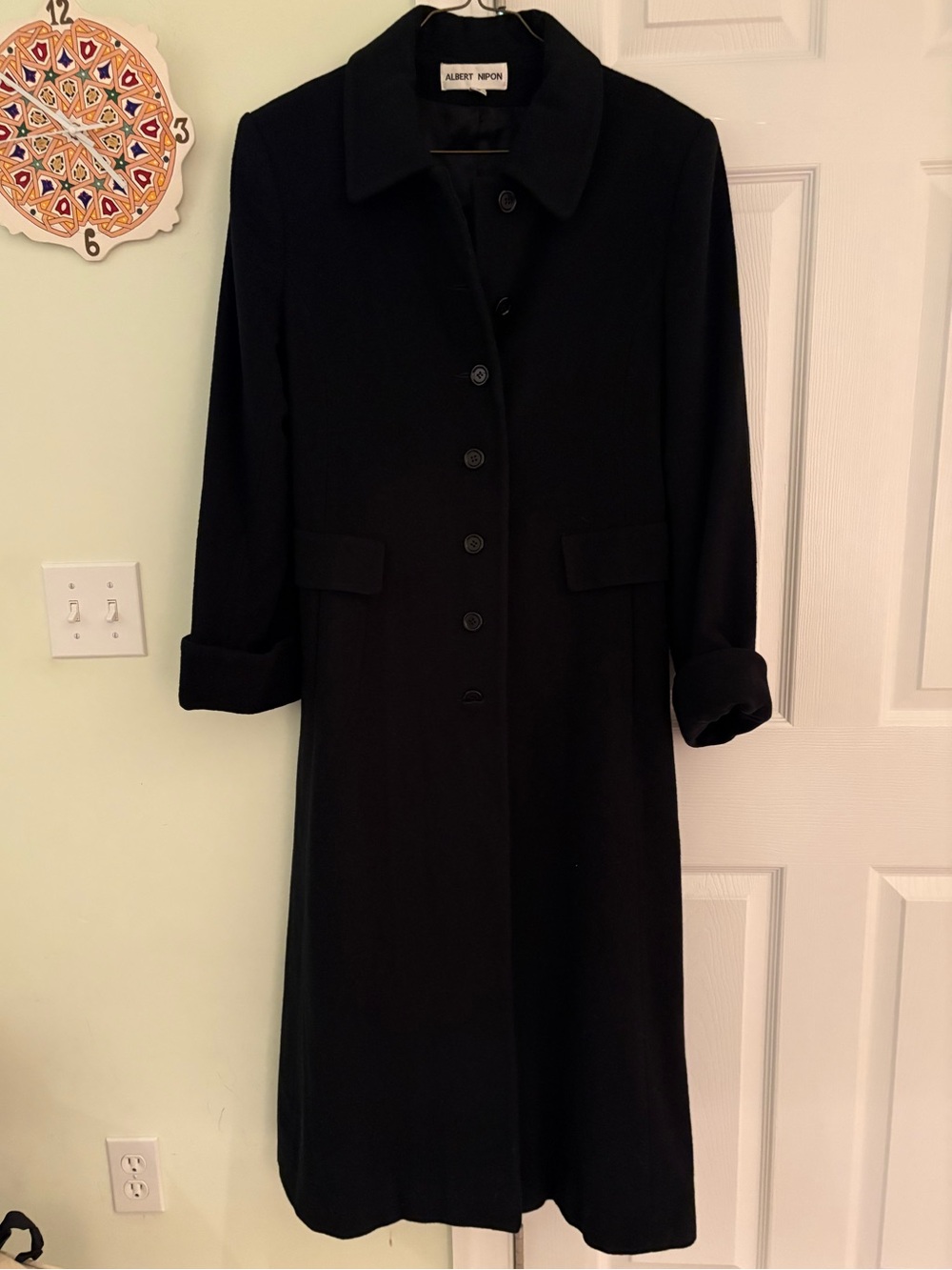 Vintage Albert Nipon 50% Cashmere Wool Black Maxi Coat USA Size 8